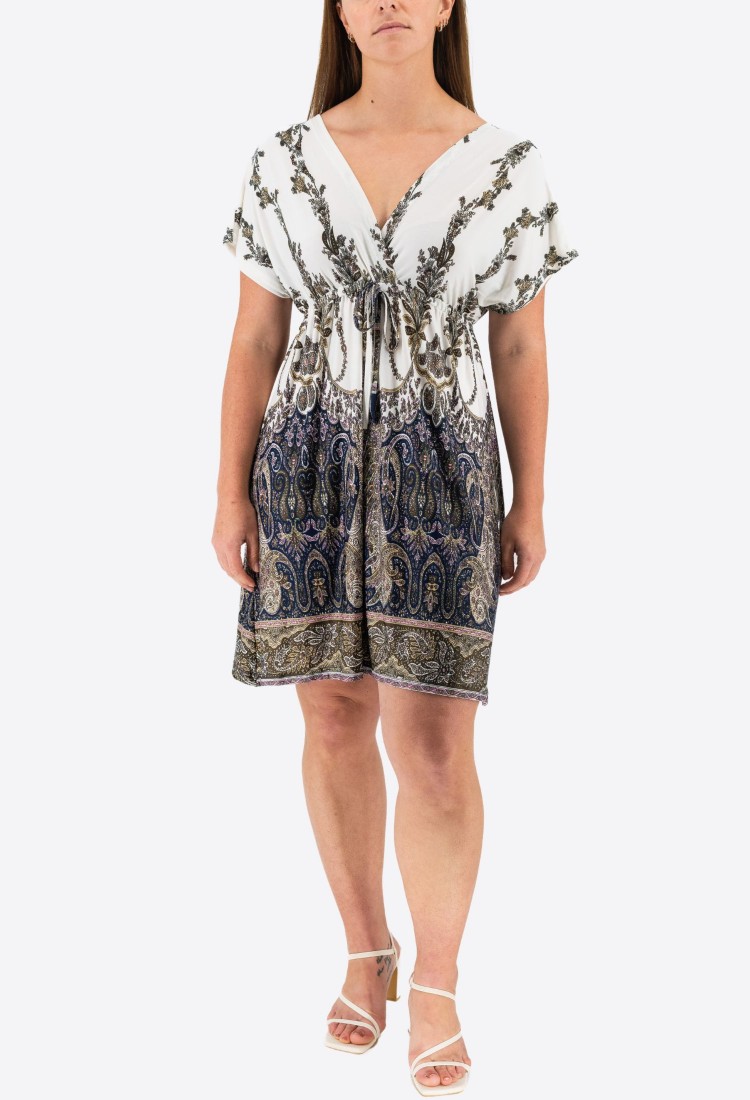 Mini Dress With Short Sleeves And Pleats 525695-3 Mini Dress With Short Sleeves And Pleats 525695-3