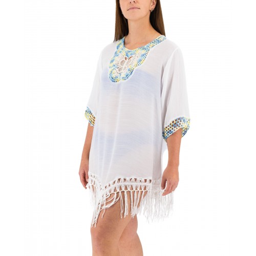 Women's White Kaftan With Embroidery 525678