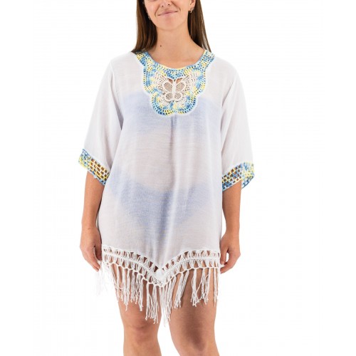 Women's White Kaftan With Embroidery 525678