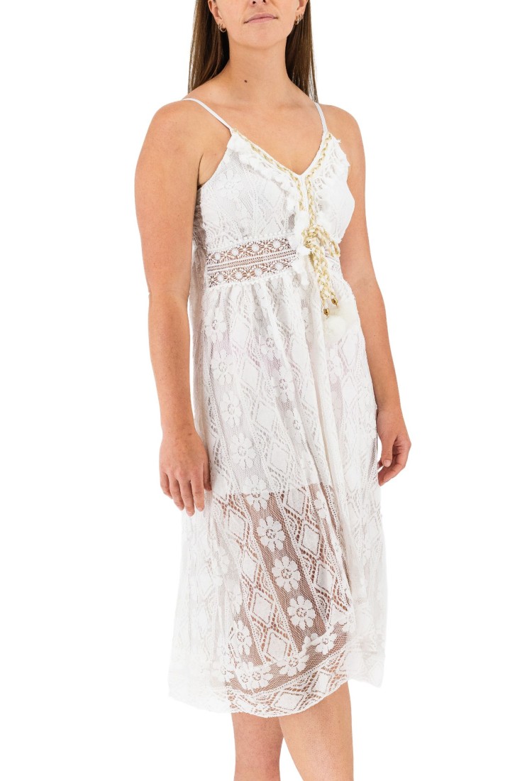 Women's White Dress With Asymmetrical Embroidery 525683