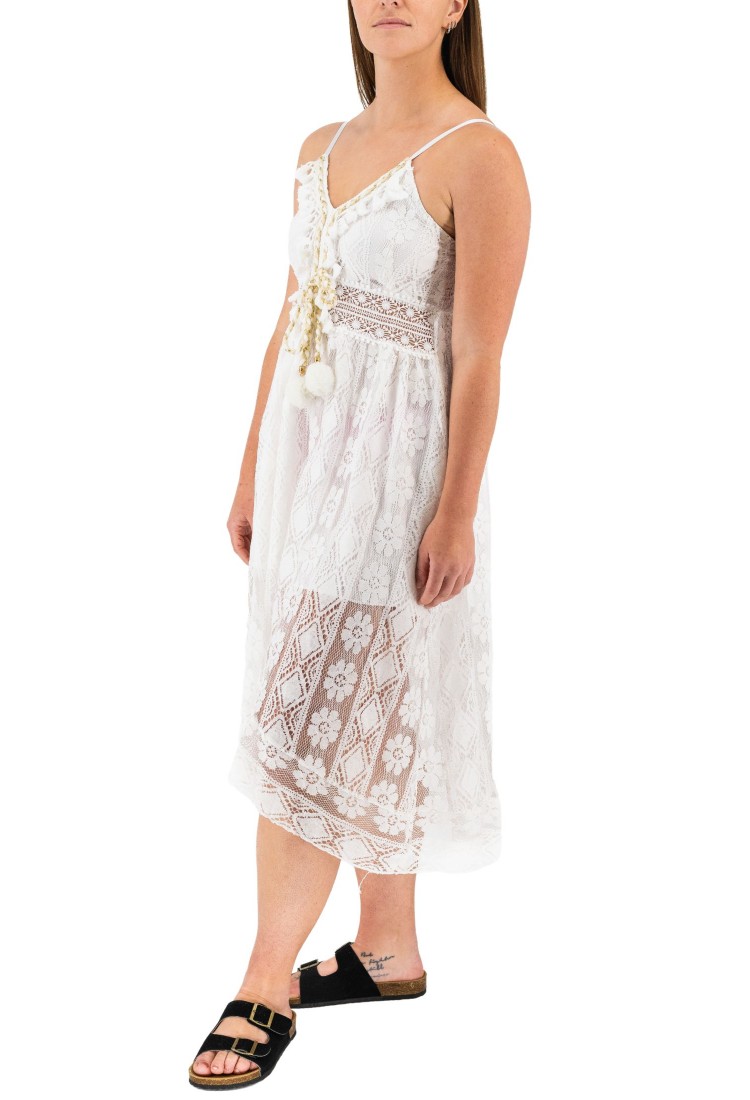 Women's White Dress With Asymmetrical Embroidery 525683