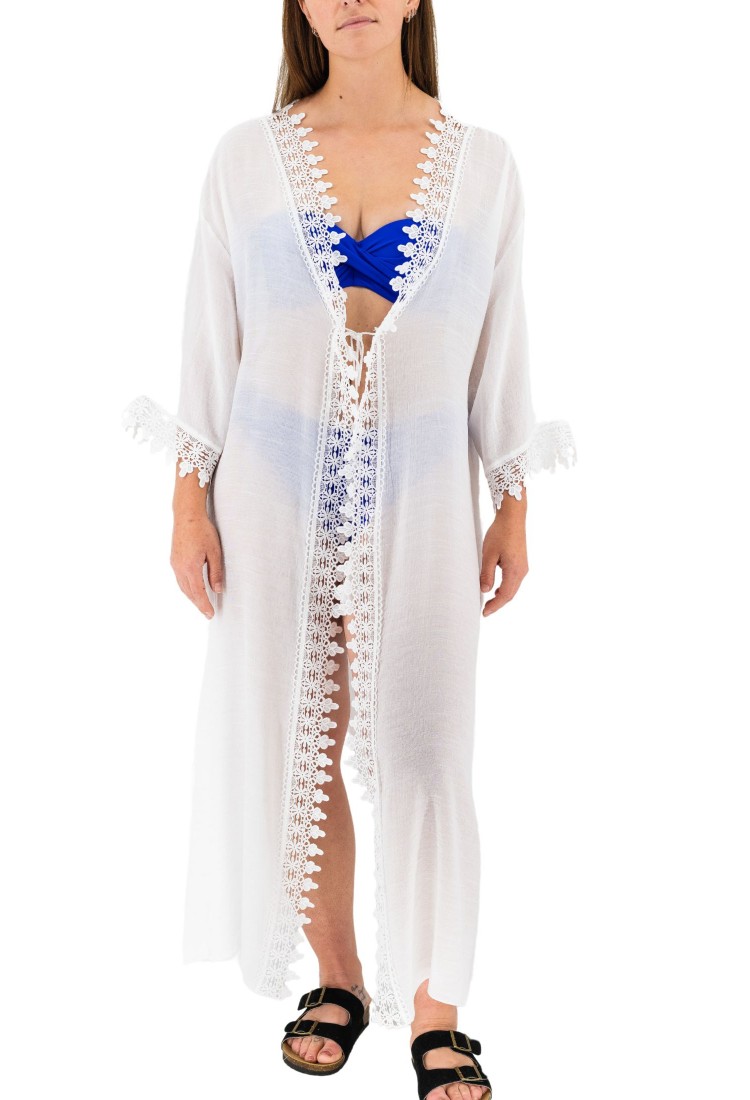 Women's White Long Kaftan With Embroidery 524086 Women's White Long Kaftan With Embroidery 524086