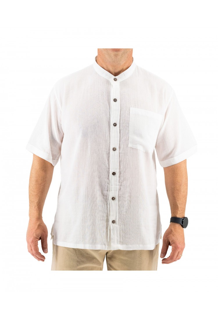 Ανδρικό Πουκάμισο Βαμβακερό Λευκό Χωρίς Γιακά 525720