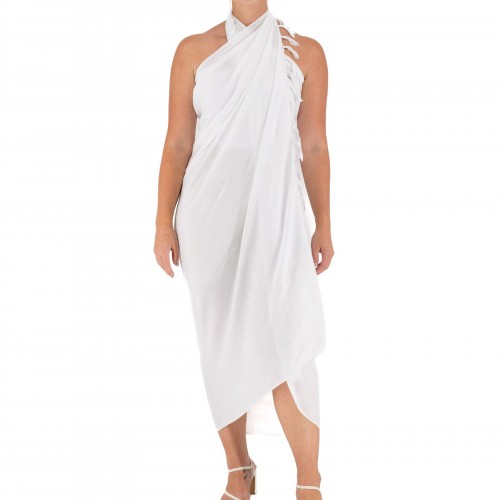 Pareo Plain White With Fringes 522044-1