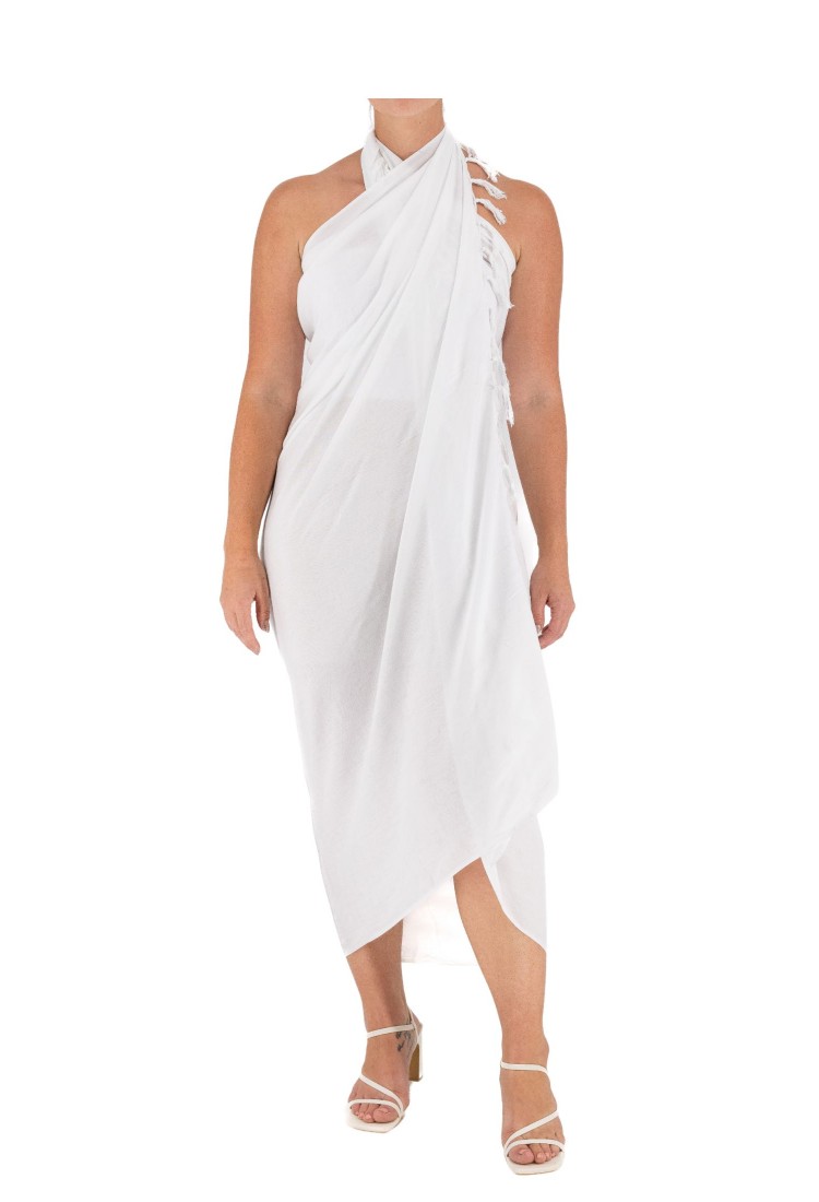 Pareo Plain White With Fringes 522044-1 Pareo Plain White With Fringes 522044-1