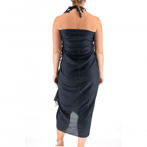 Pareo Solid Black With Fringes 522044-3