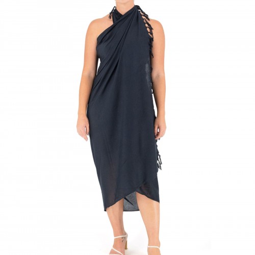 Pareo Solid Black With Fringes 522044-3