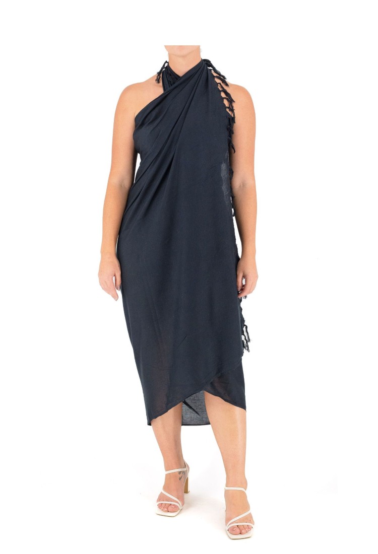 Pareo Solid Black With Fringes 522044-3 Pareo Solid Black With Fringes 522044-3