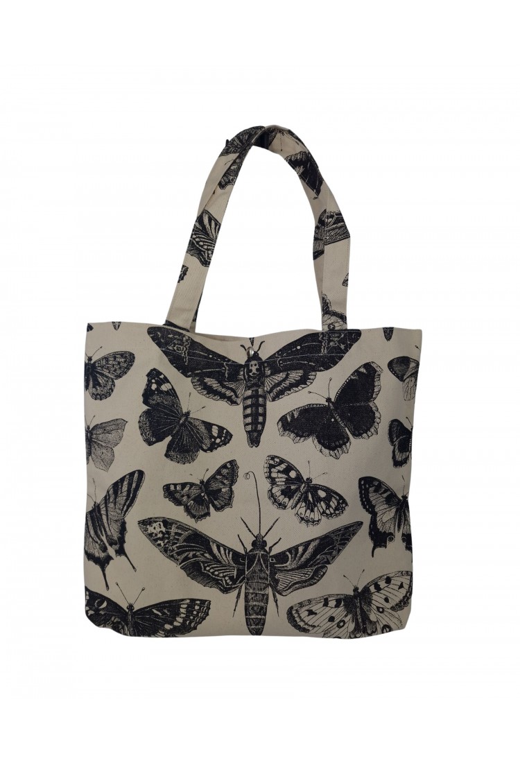 Canvas Hand/Shoulder Bag With Butterfly Print 525750
