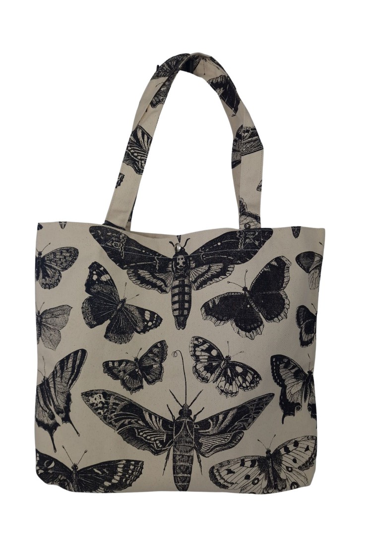 Canvas Hand/Shoulder Bag With Butterfly Print 525750