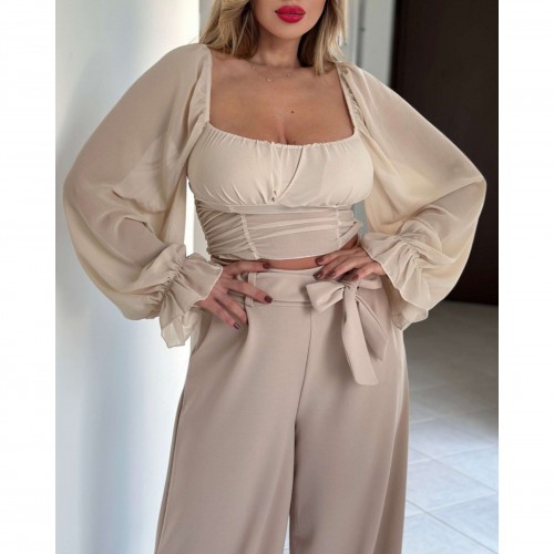 Cropped Τοπ Με See Through Μανίκια 527061