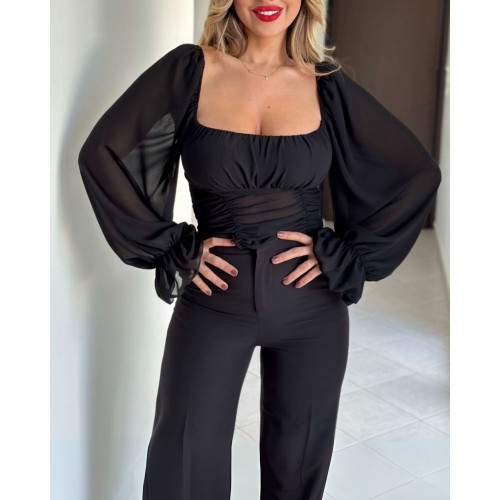 Cropped Τοπ Με See Through Μανίκια 527061