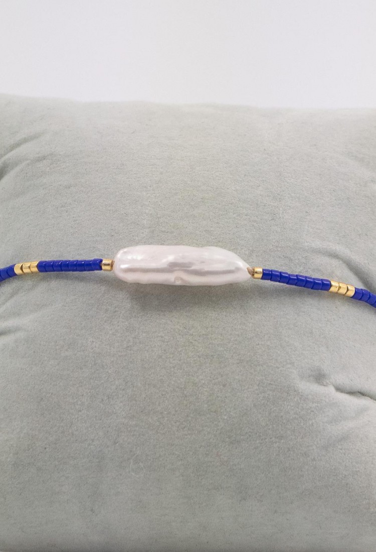 Handmade Bracelet with Pearl and Blue Beads 527306-1