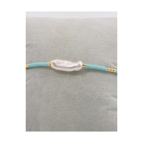 Handmade Bracelet with Pearl and Light Blue Beads 527306-2