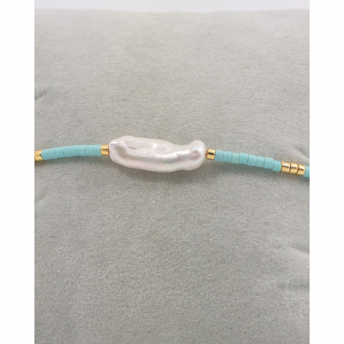 Handmade Bracelet with Pearl and Light Blue Beads 527306-2