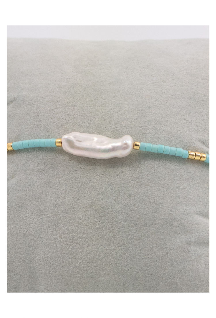 Handmade Bracelet with Pearl and Light Blue Beads 527306-2
