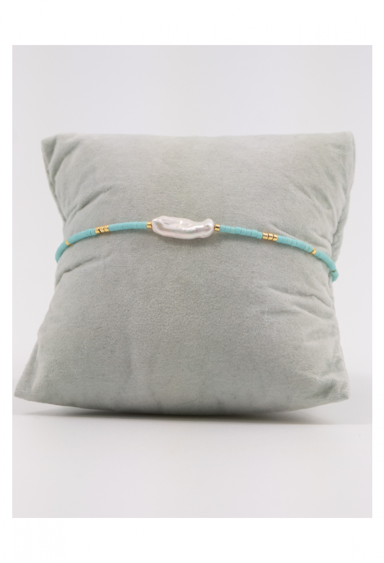 Handmade Bracelet with Pearl and Light Blue Beads 527306-2