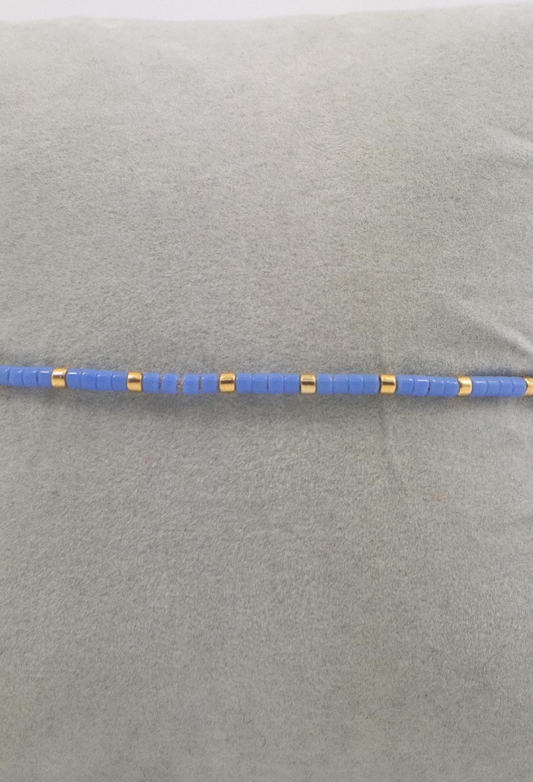 Handmade Macrame Bracelet with Blue and Gold Beads 527302-2