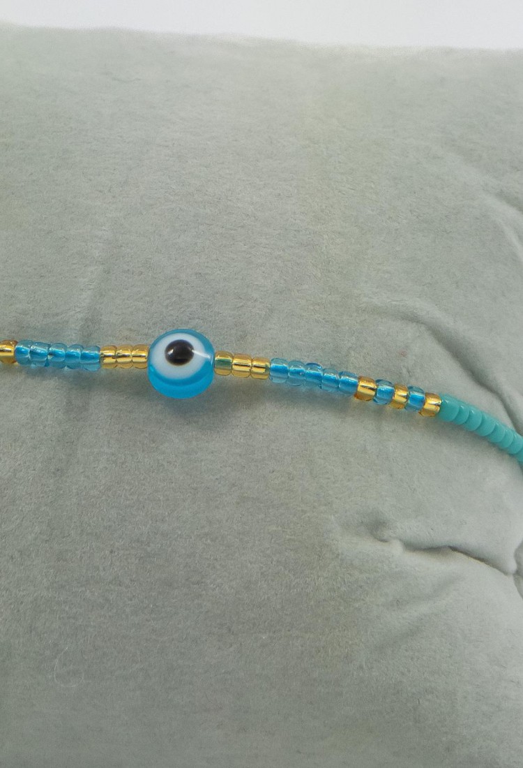 Women’s Handmade Macramé Bracelet With Light Blue Beads and Evil Eye 527277-6