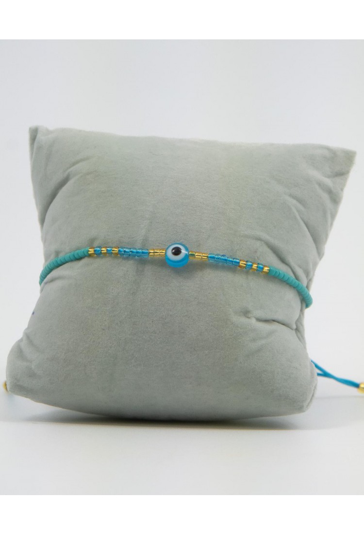 Women’s Handmade Macramé Bracelet With Light Blue Beads and Evil Eye 527277-6
