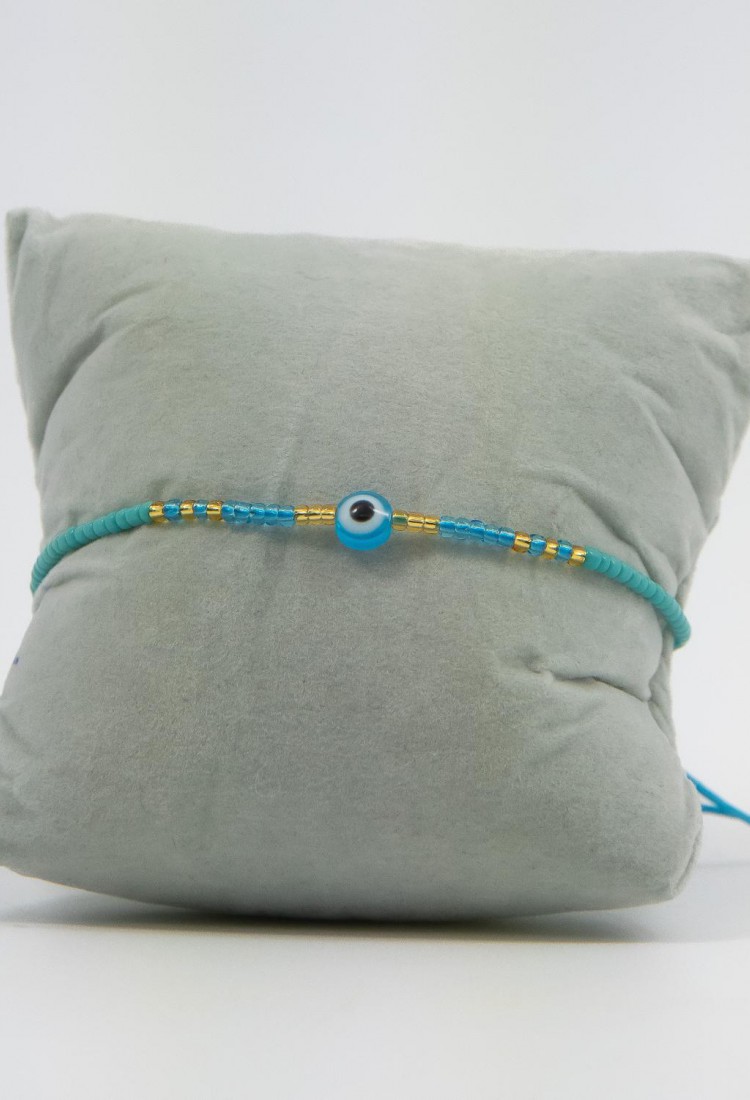 Women’s Handmade Macramé Bracelet With Light Blue Beads and Evil Eye 527277-6