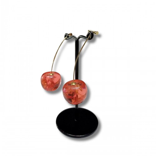 Women's Handmade Cherry Earrings with Dried Flowers 527317