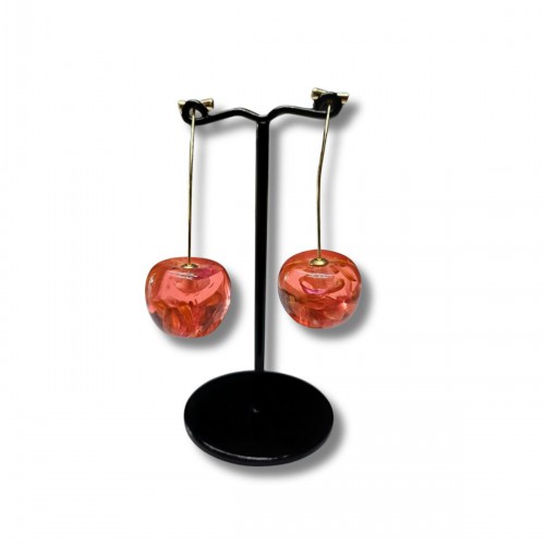 Women's Handmade Cherry Earrings with Dried Flowers 527317