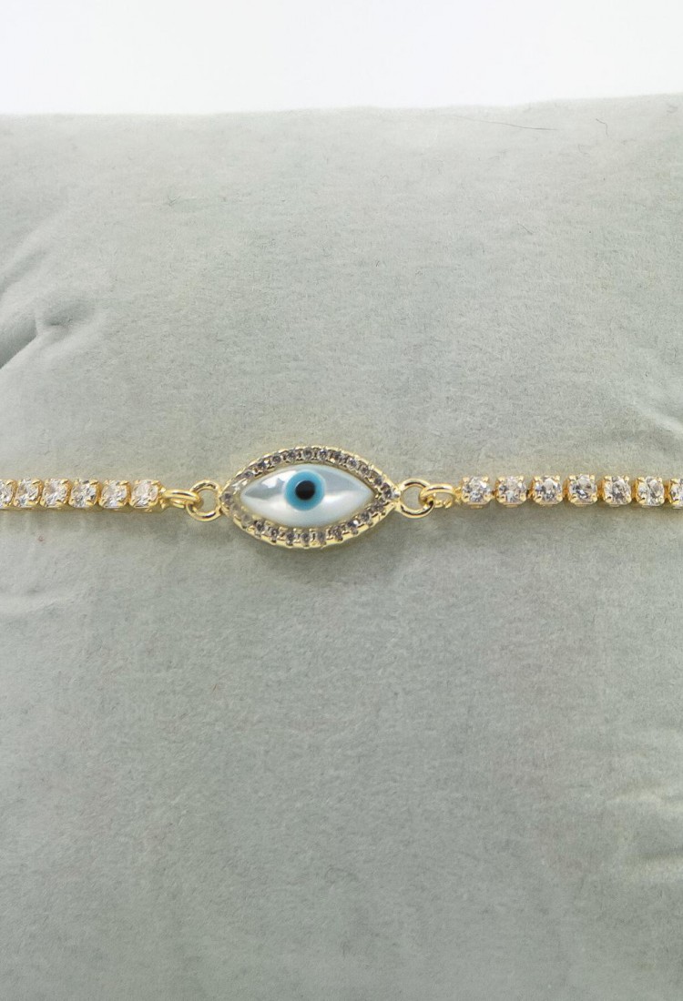 Women’s Adjustable Golden Bracelet With Evil Eye And White Sparkling Stones 527287-2