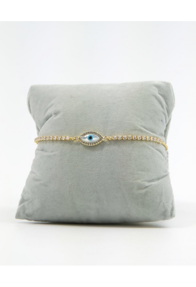 Women’s Adjustable Golden Bracelet With Evil Eye And White Sparkling Stones 527287-2