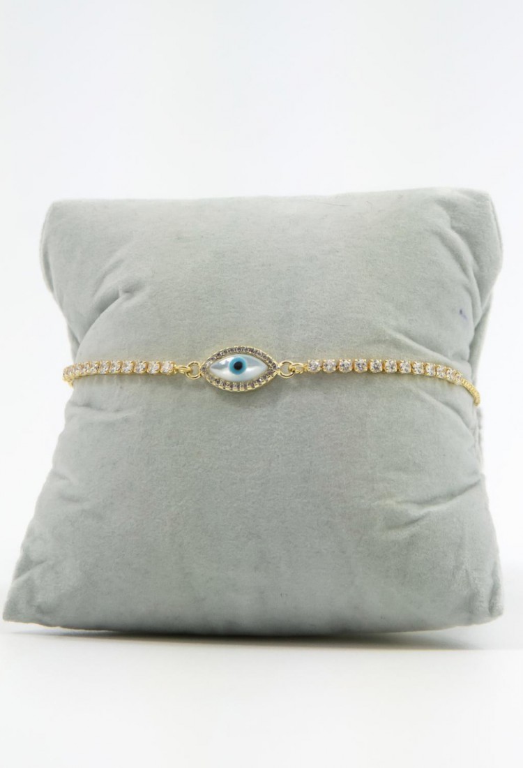 Women’s Adjustable Golden Bracelet With Evil Eye And White Sparkling Stones 527287-2