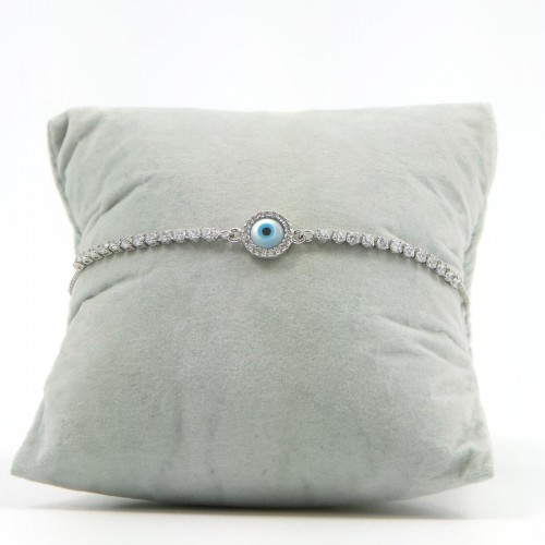 Women's Adjustable Silver Bracelet with Round Evil Eye and Sparkling Stones 527287-3
