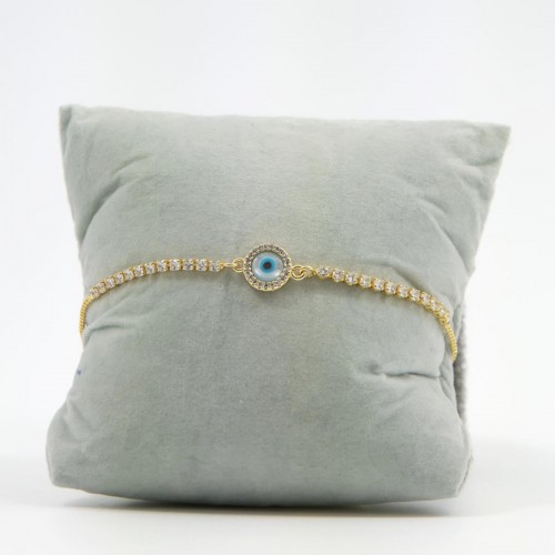 Women's Adjustable Gold Bracelet with Round Evil Eye and Sparkling Stones 527287-4