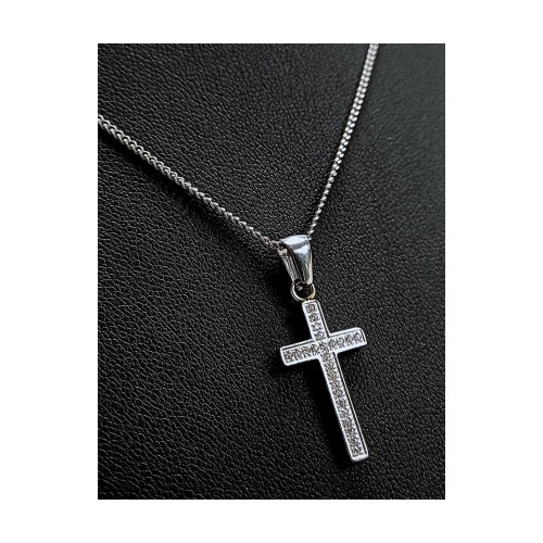 Stainless Steel Cross With Shiny Stones And Necklace 527341