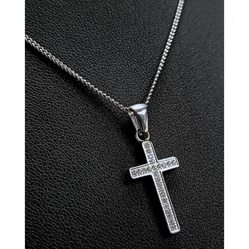 Stainless Steel Cross With Shiny Stones And Necklace 527341