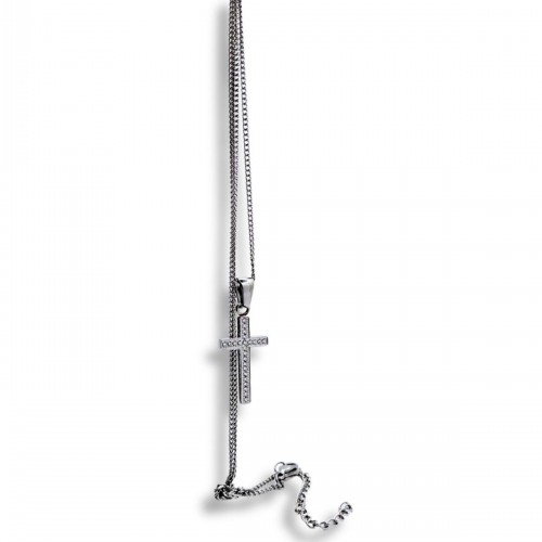 Stainless Steel Cross With Shiny Stones And Necklace 527341