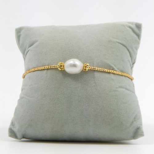 Women's Gold Makrame Bracelet With Natural Pearl and Gold Beads 527300-4