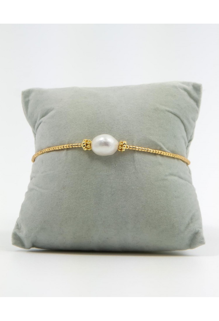 Women's Gold Makrame Bracelet With Natural Pearl and Gold Beads 527300-4