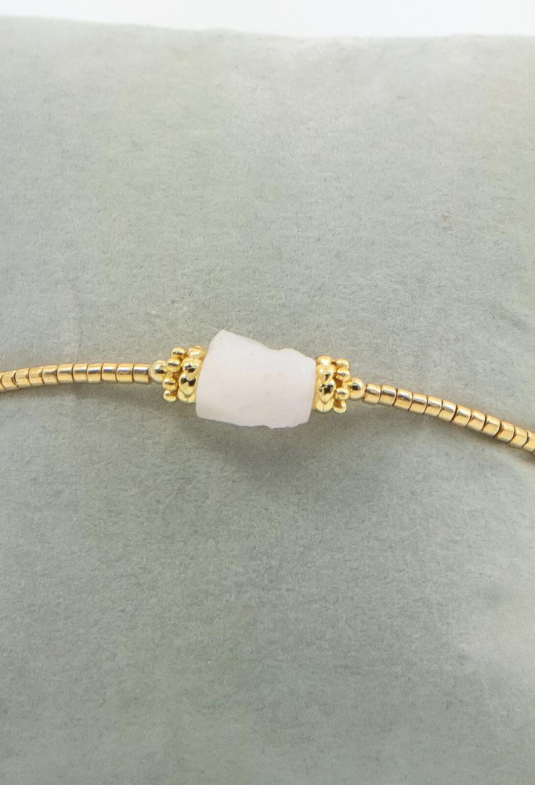 Women's Gold Macramé Bracelet with Natural White Quartz Stone 527300-8