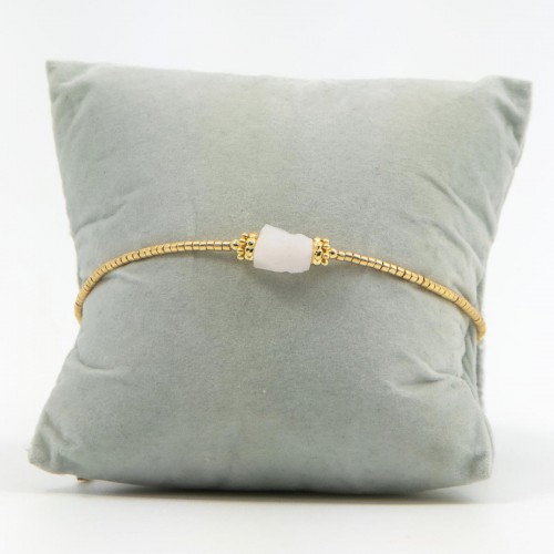 Women's Gold Macramé Bracelet with Natural White Quartz Stone 527300-8