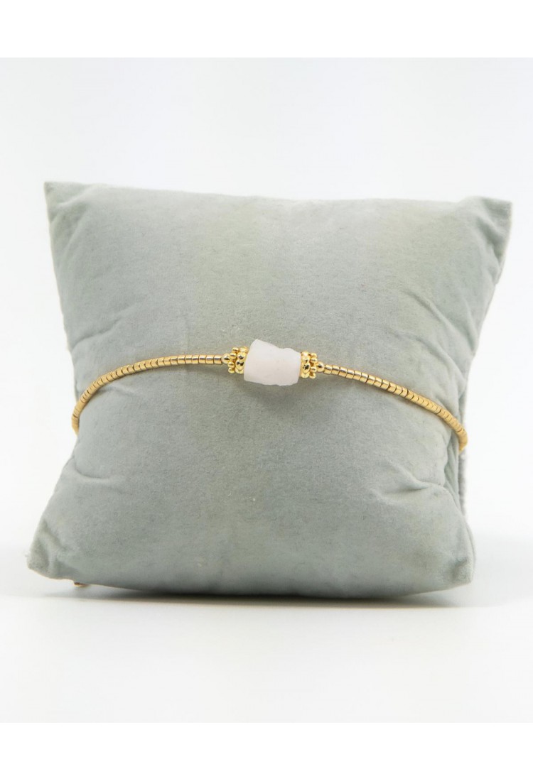 Women's Gold Macramé Bracelet with Natural White Quartz Stone 527300-8