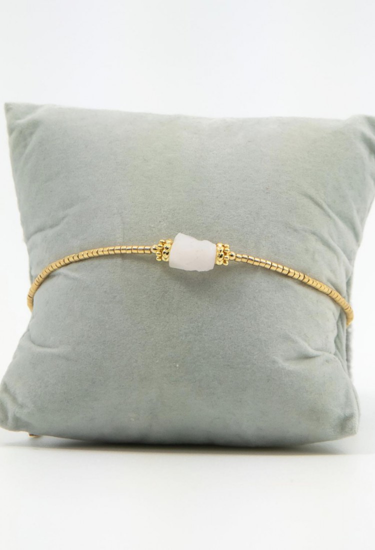 Women's Gold Macramé Bracelet with Natural White Quartz Stone 527300-8
