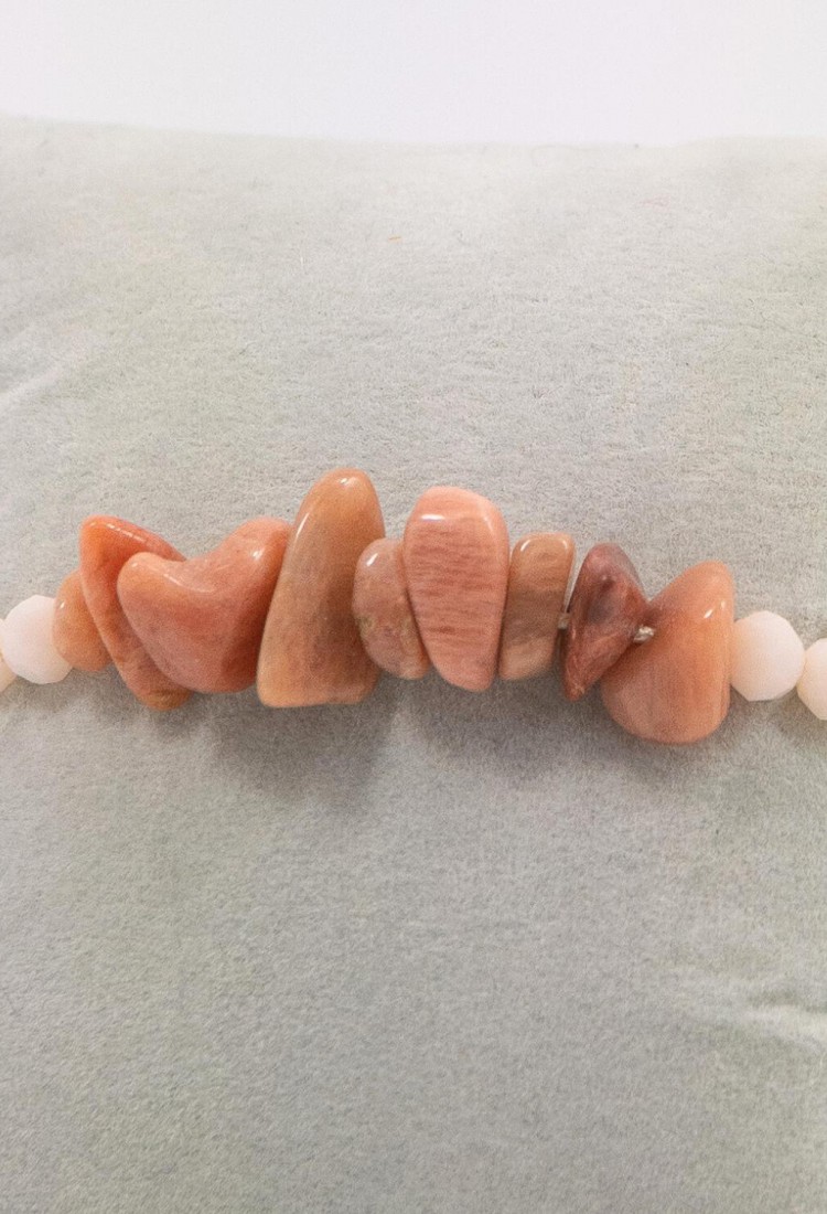 Women's Macrame Bracelet with Natural Peach Aventurine Stone and Shiny Beads 527299-3