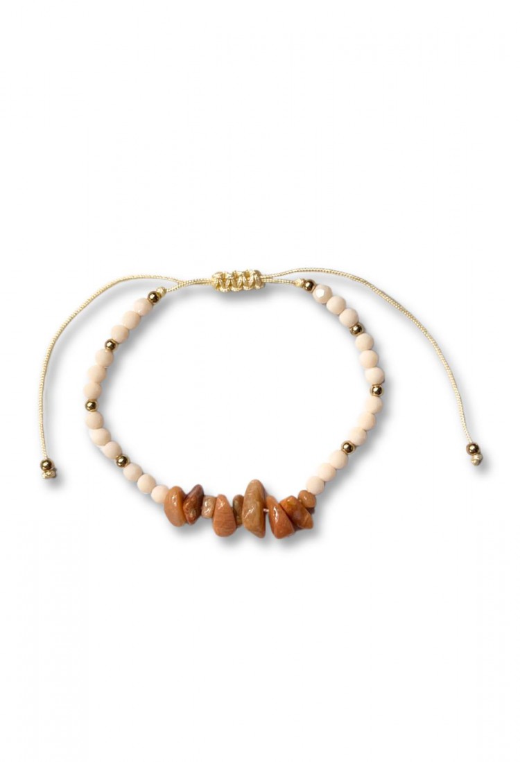 Women's Macrame Bracelet with Natural Peach Aventurine Stone and Shiny Beads 527299-3