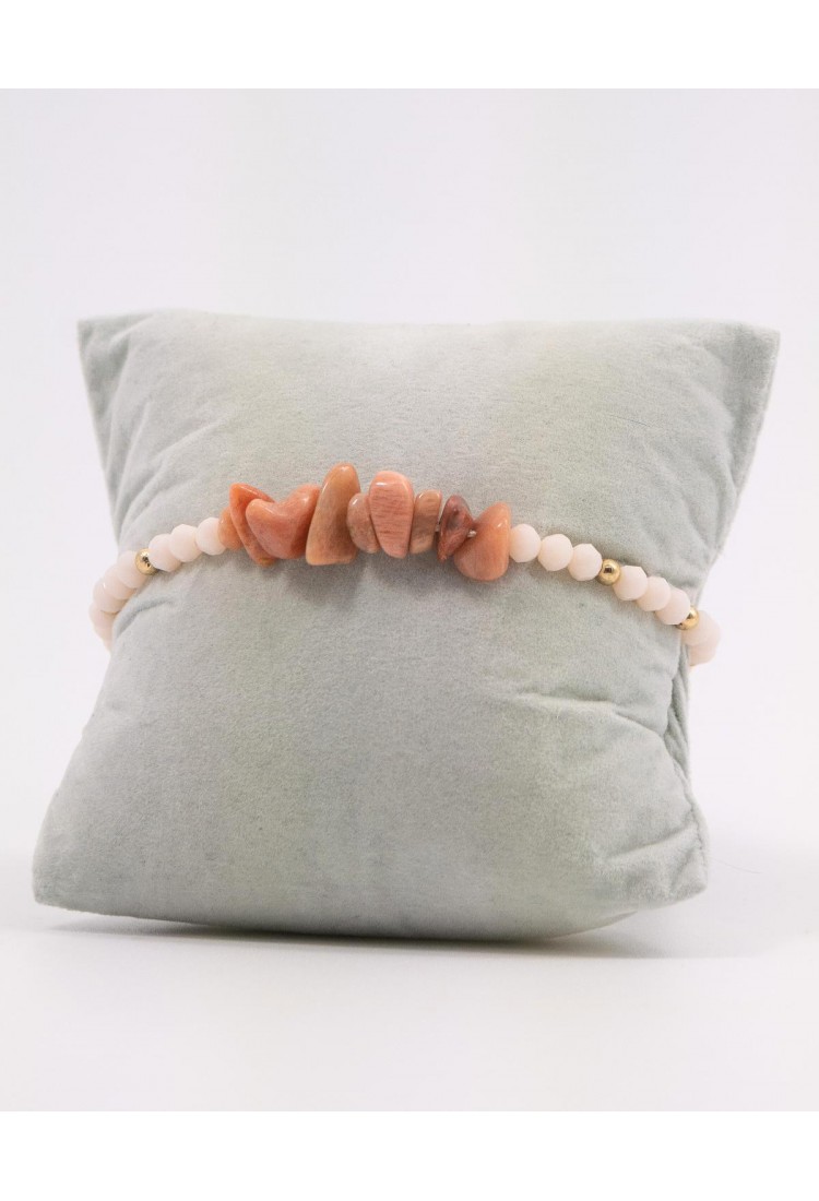 Women's Macrame Bracelet with Natural Peach Aventurine Stone and Shiny Beads 527299-3