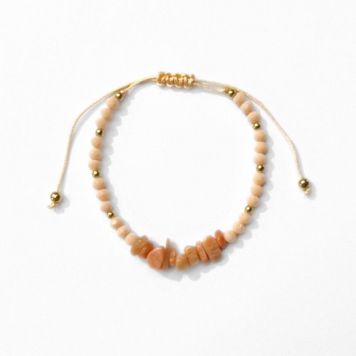 Women's Macrame Bracelet with Natural Peach Aventurine Stone and Pink Beads 527299-4