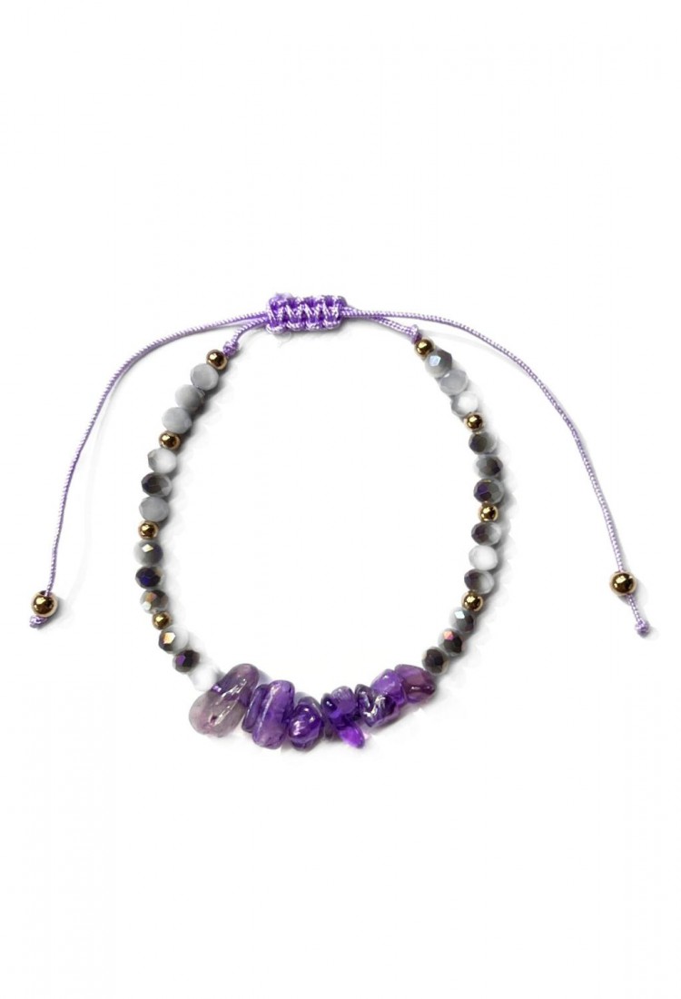 Γυναικείο Μακραμέ Βραχιόλι Με Πέτρα Μοβ Amethyst Και Χάντρες 527299-5
