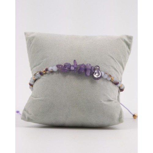 Γυναικείο Μακραμέ Βραχιόλι Με Πέτρα Μοβ Amethyst Και Χάντρες 527299-5