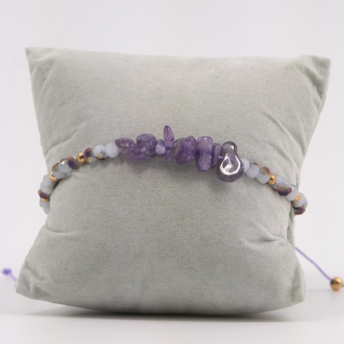 Women's Macrame Bracelet with Purple Amethyst Stone and Beads 527299-5