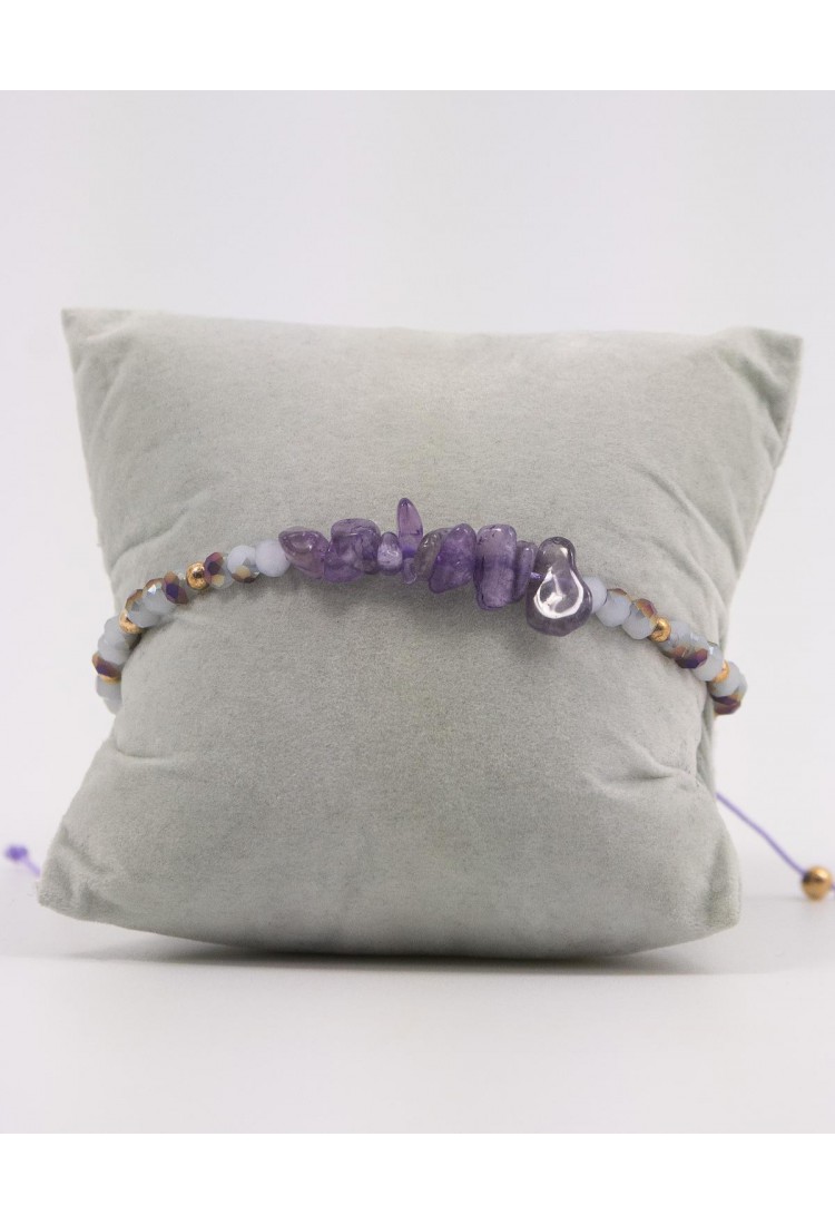 Γυναικείο Μακραμέ Βραχιόλι Με Πέτρα Μοβ Amethyst Και Χάντρες 527299-5