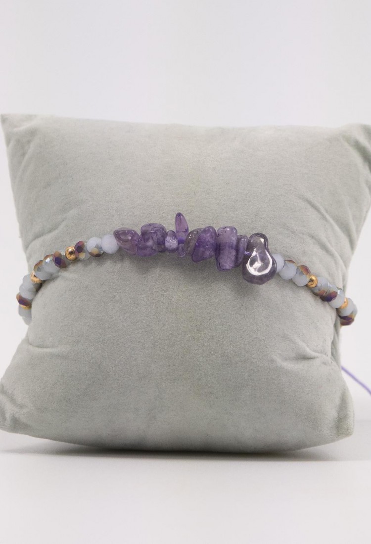 Γυναικείο Μακραμέ Βραχιόλι Με Πέτρα Μοβ Amethyst Και Χάντρες 527299-5
